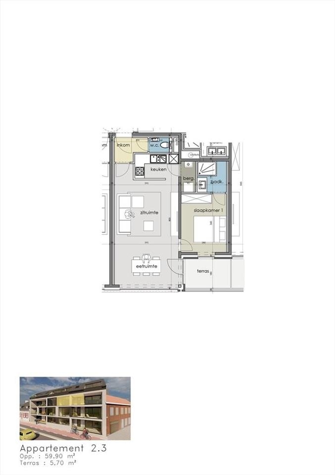 Appartement te  koop in Houthulst 8650 179000.00€ 1 slaapkamers 59.90m² - Zoekertje 1356096