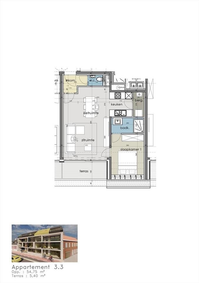 Appartement te  koop in Houthulst 8650 169000.00€ 1 slaapkamers 54.75m² - Zoekertje 1356093