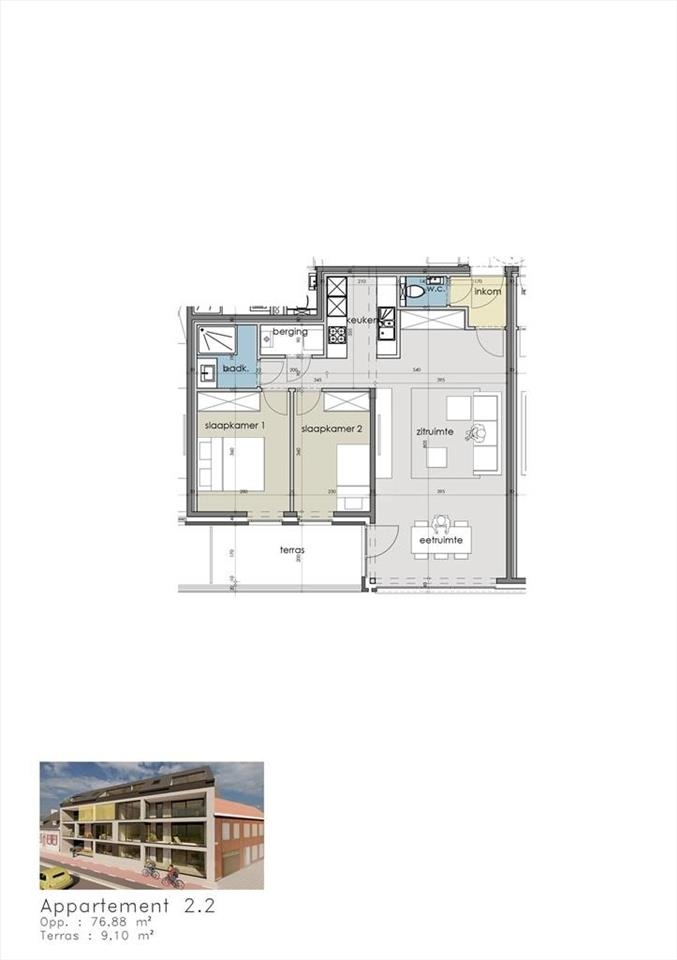 Appartement te  koop in Houthulst 8650 198000.00€ 2 slaapkamers 76.88m² - Zoekertje 1355719