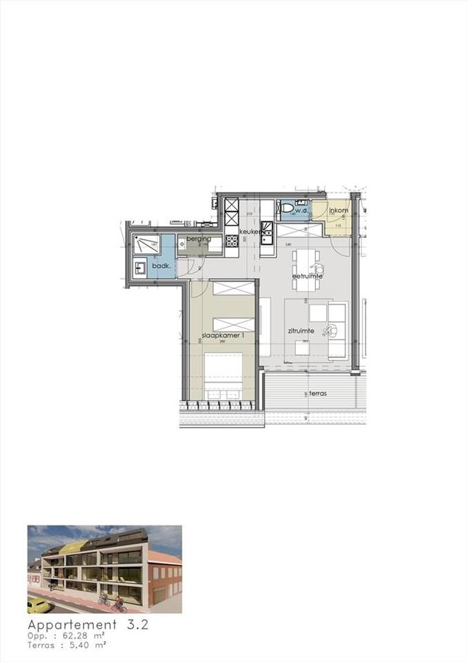Appartement te  koop in Houthulst 8650 184000.00€ 1 slaapkamers 62.25m² - Zoekertje 1356094