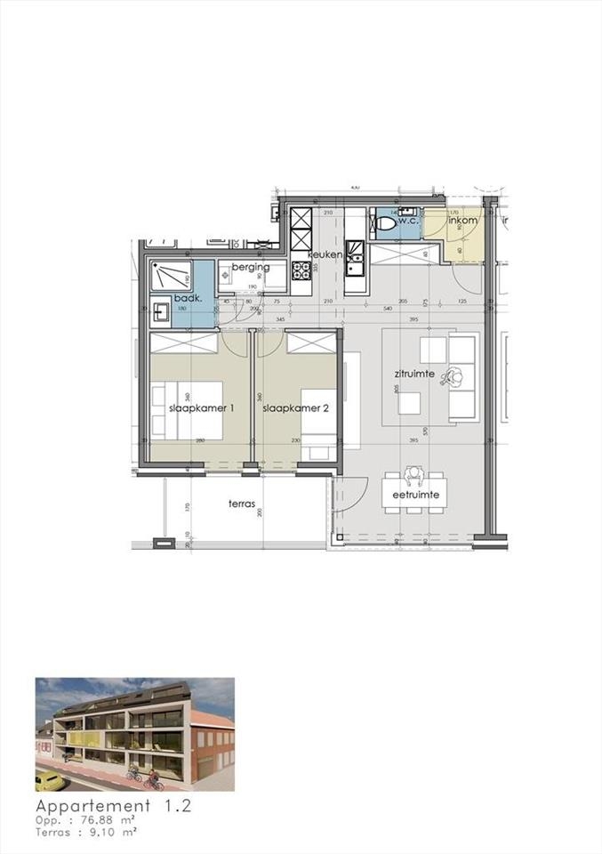 Appartement te  koop in Houthulst 8650 198000.00€ 2 slaapkamers 76.88m² - Zoekertje 1355722